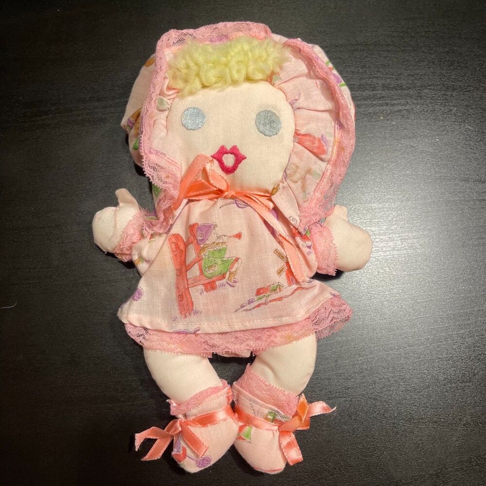 Vintage 1990's Handmade Pink Cloth Stuffed Doll Defiance Ohio